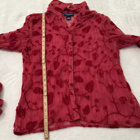 Vtg Forenza Women’s Top Sz 10 Sheer Floral Red Velvet Burnout Bell Sleeve Y2K - Picture 10 of 12